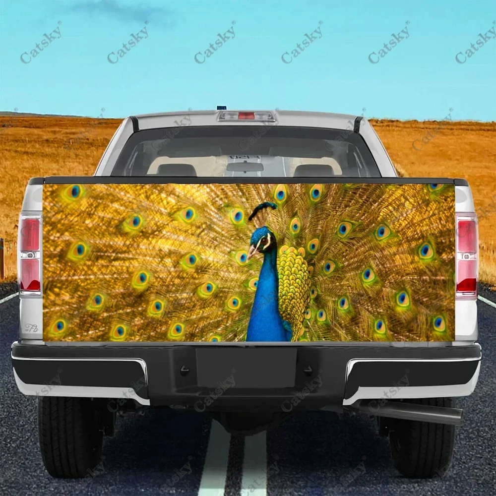 

Yellow Peacock Printing Car Tail Trunk Protect Sticker Decal Car Hood Automobile Decoration Sticker for SUV Off-road Pickup