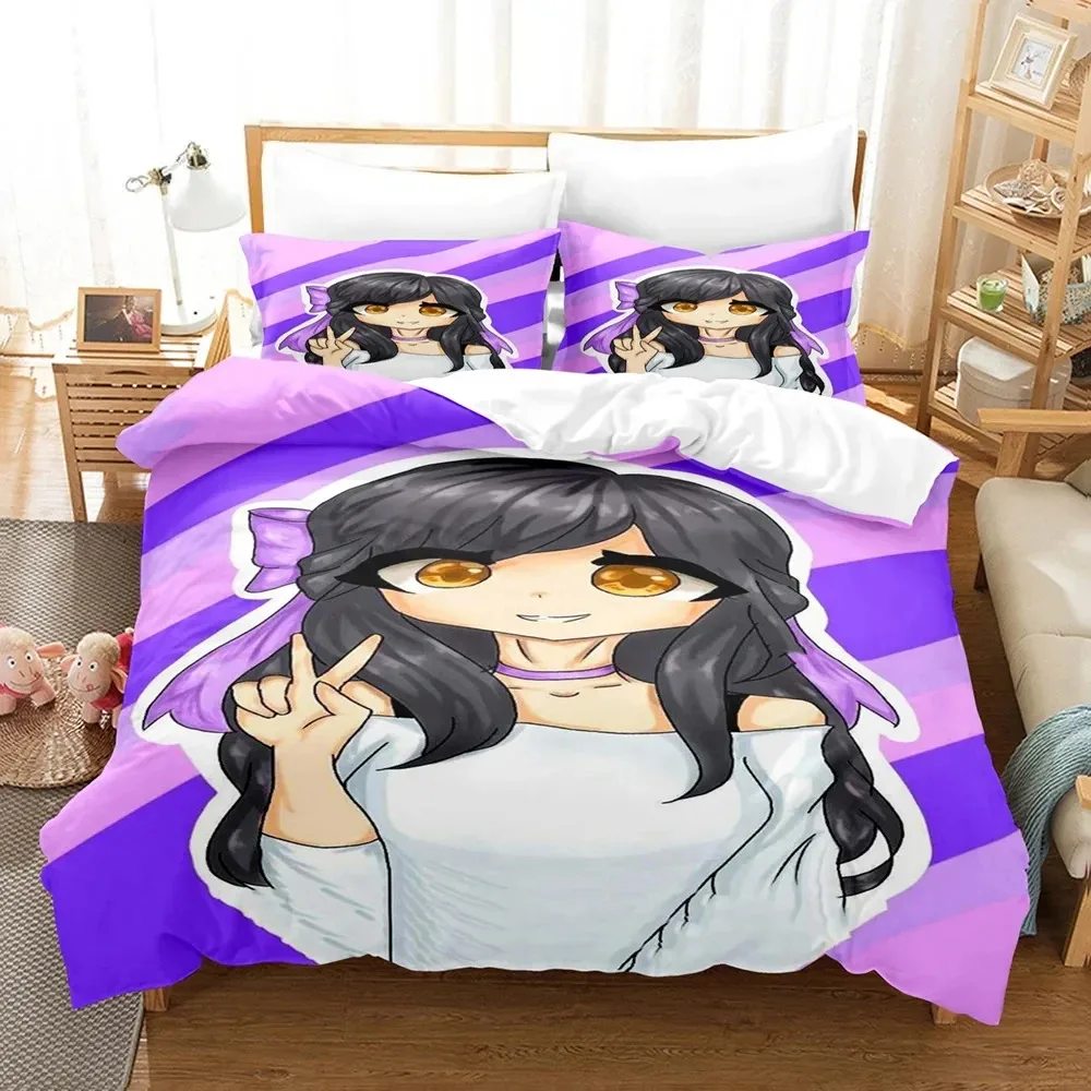 3D Anime Kawaii Girls Aphmaus Bedding Set Boys Girls Twin Queen Size Duvet Cover Pillowcase Bed Kids Adult Fashion Home Textiles