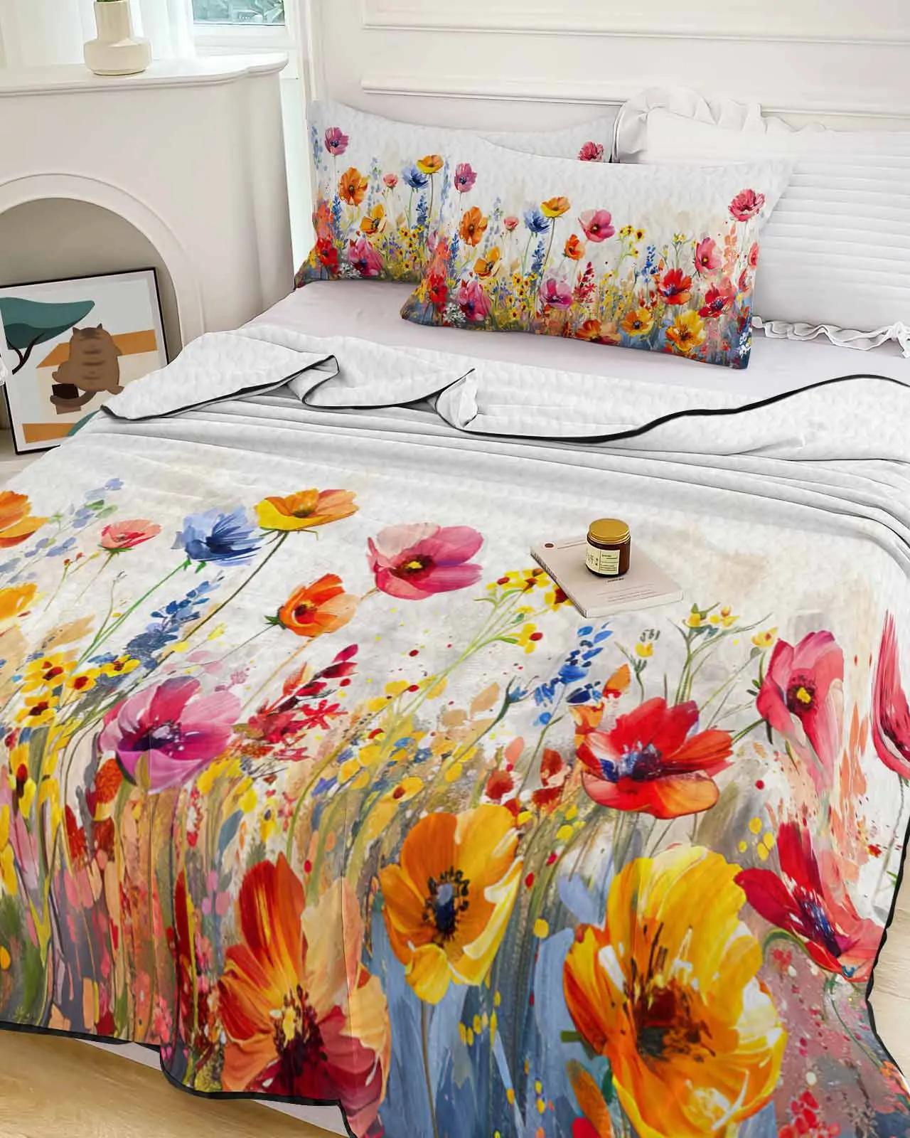 Flowers Plants Watercolor Leaves Summer Cooling Quilt Air Condition Blanket Comfortable Lightweight Bedroom Thin Quilt