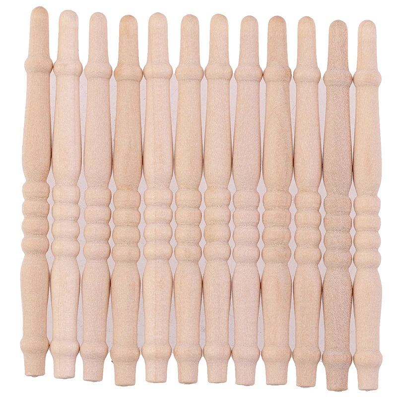 New 12 Pcs DIY Spindles Balusters Wooden Railings Staircase Handrail Dollhouse Miniature 1/12 Scale Stair Railing Furniture Toys