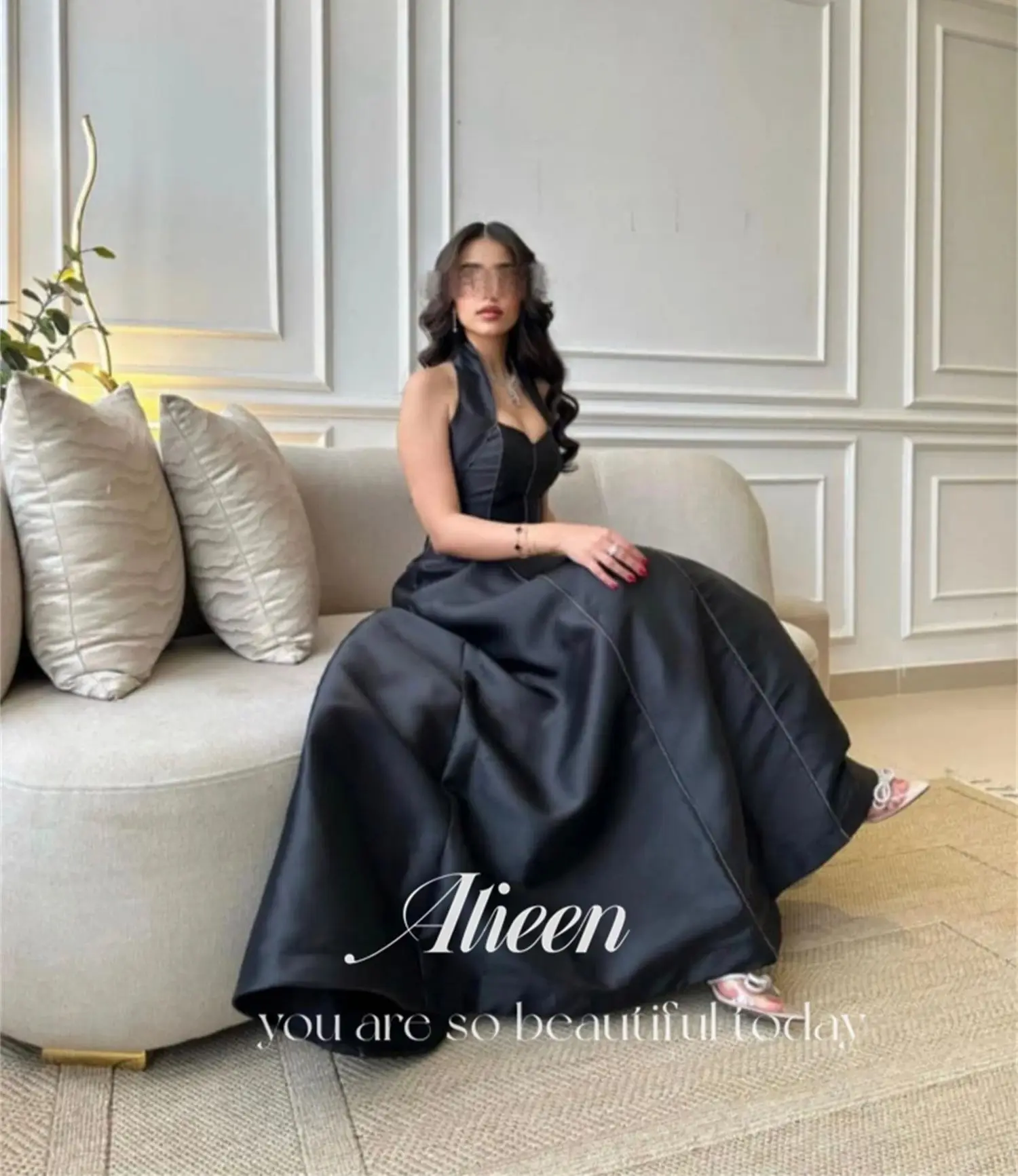 Aileen Line A Evening Dress Black Eid Al-fitr Satin Elegant Dresses for Women Gown Sharon Happy Formal Occasion Graduation Long