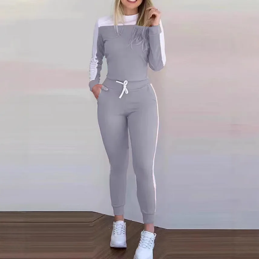 

Office Patchwork Pencil Pant Sets Women Autumn Winter Long Sleeve O-neck Top Two Piece Sets Fashion Skinny Sports Outfits Ladies