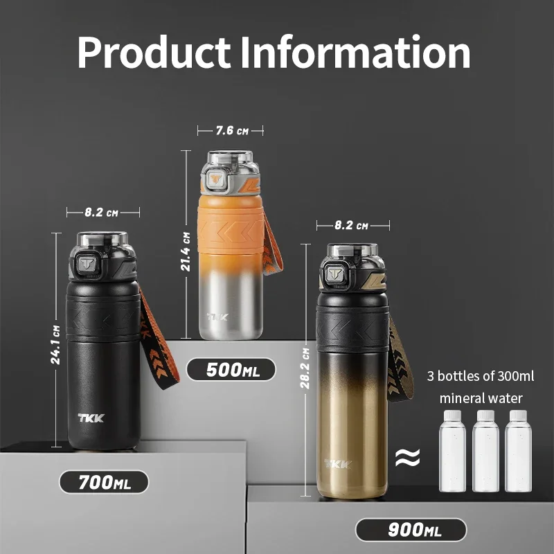 TKK SUS-316 Thermos Bottle Large Capacity Vaccum Cup Cold Insulation Portable Strap with Tea Flitter Thermal Flask Water Bottle