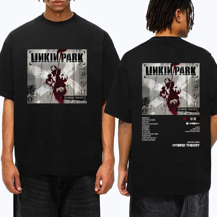 

2025 Linkin Park Hybrid Theory Album Double Sided Print Crew Neck Tee shirt Unisex Summer Cotton Men Women short sleeve t-shirts