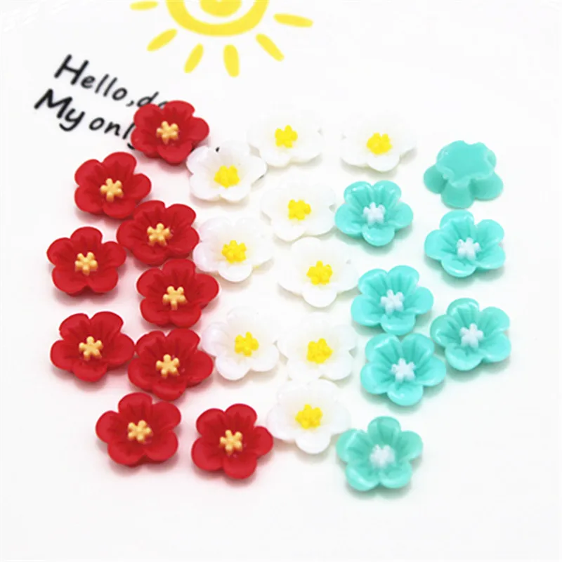 50PCS 13mm Cute Resin Flowers Flatback Cabochon DIY Hairpin/Craft Scrapbooking Accessories