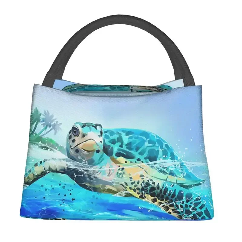 Watercolor Sea Turtle Insulated Lunch Bag for Camping Travel Ocean Animal Leakproof Thermal Cooler Bento Box Women