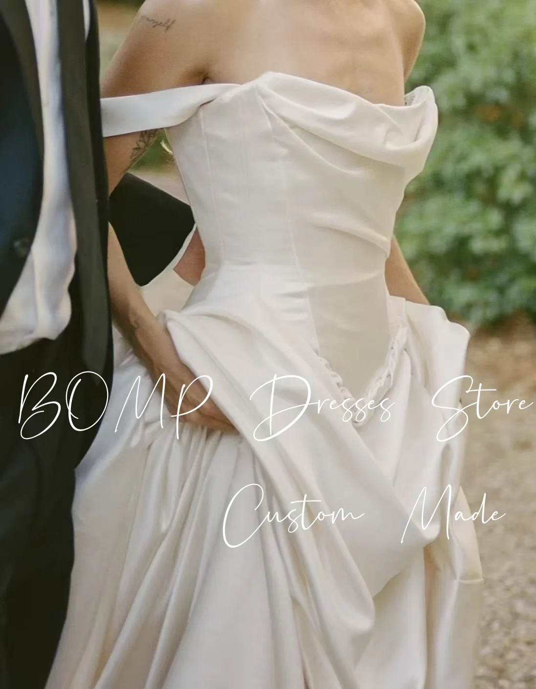 BOMP Elegant Draped ชุดแต่งงานปิดไหล่ Sweetheart Sweep Train Ivory Silk Taffeta ชุดเจ้าสาวที่กําหนดเอง Robe De Mariée