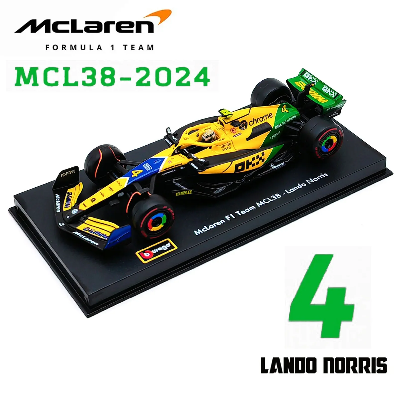 Bburago 1:43 2024 F1 Mclaren MCL38 Monaco Grand Prix Alloy Car Miniature Diecast Model #4 Lando Norris #81 Oscar Piastri Toy