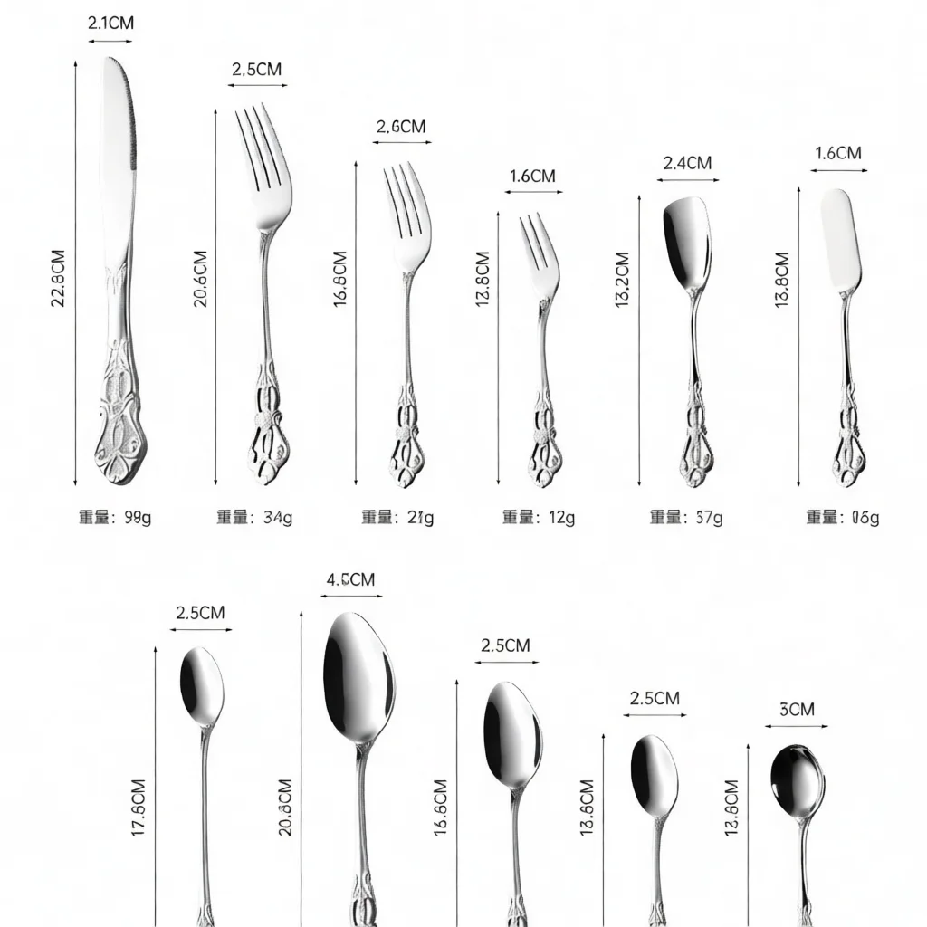 Premium Vintage Palace Style Stainless Steel Flatware Dinnerware Set Gold Silver Steak Knife Fork Coffee Spoon