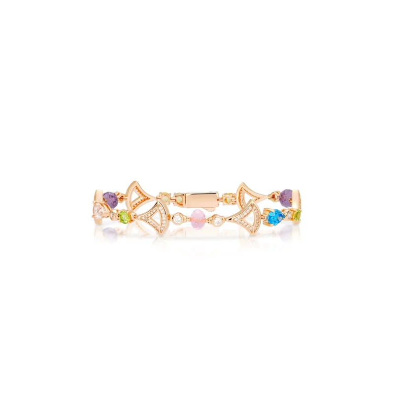 Cameo 925 Silver Gold Plated Chain Bracelet Hollow Triangle Inlaid Multicolor Cubic Zirconia  Elegant Colorful Gem Bracelet
