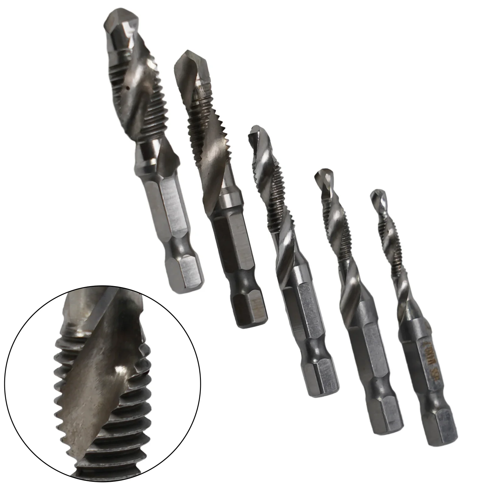 Metric Tap Tap Drill Bit Hex Shank Hexagonal Shank Compound Tap M4-M10 Machine Screw Silver Spiral Threaded Bit