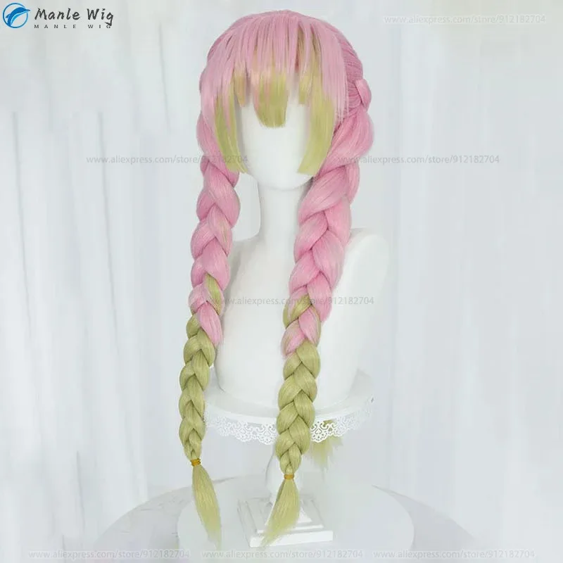 High Quality Anime Kanroji Mitsuri Cosplay 85cm Gradient Braids Mitsuri Kanroji Cosplay Anime Wigs Heat Resistant Synthetic Hair