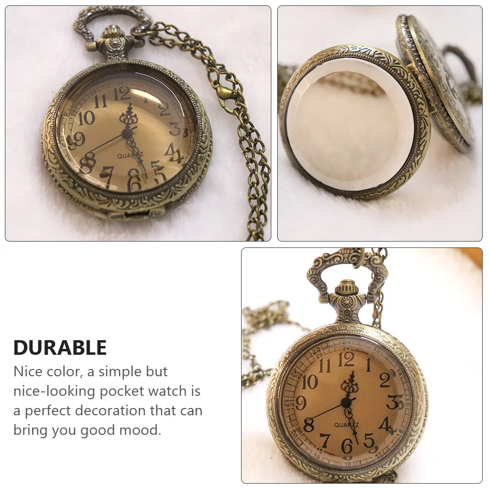 1개 레트로 포켓 워치 빈티지 클램쉘 디자인 가벼운 체인 걸이 시계 큰 숫자 쉽게 읽을 수 있는 패션 액세서리