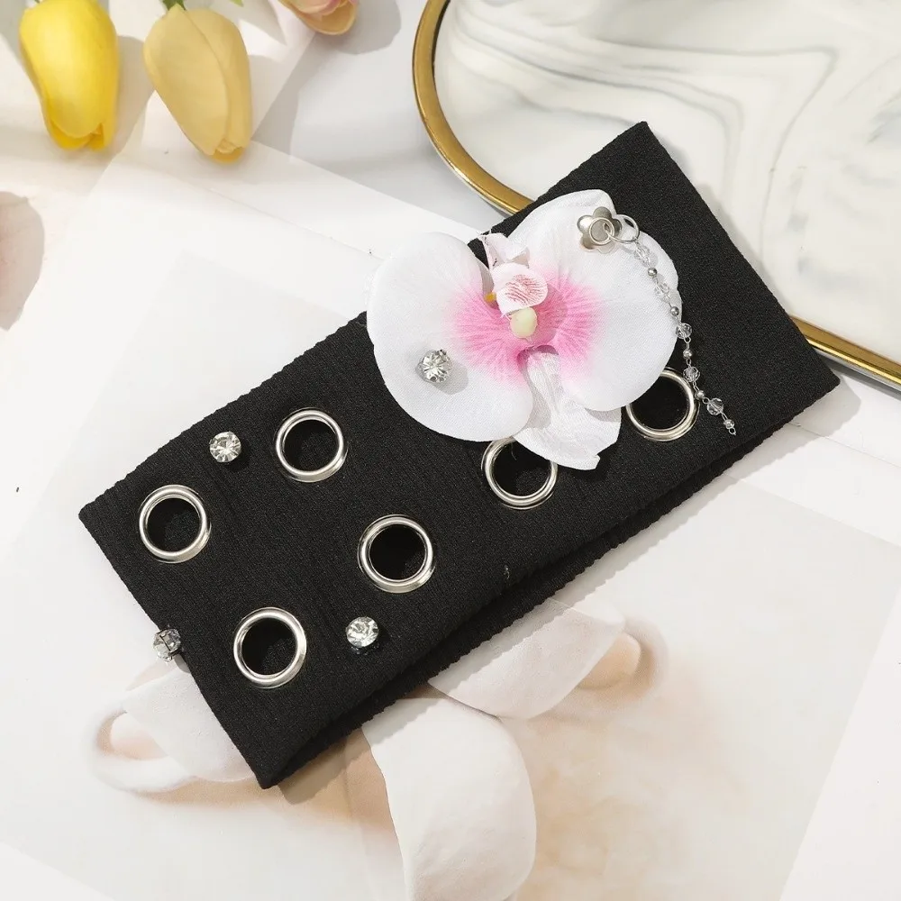 

New Versatile Punk Headband High Elastic Woven Eyelet Design Hollow Eyelets Headband Eyelets Hair Strap Y2K Fashion