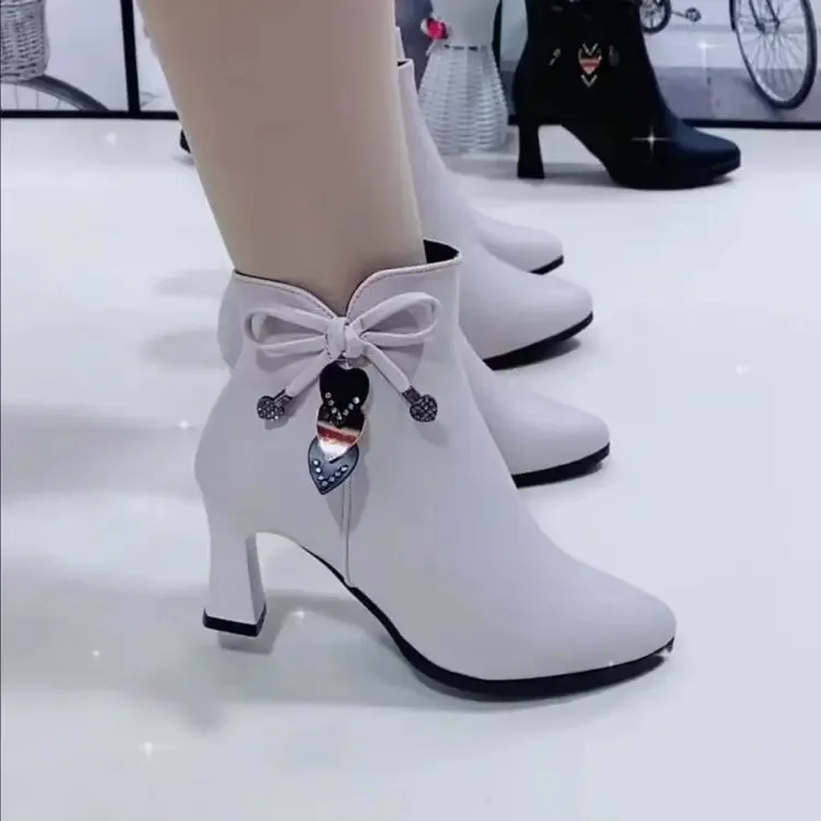 Shoes for Women High-heel Female Spring Autumn Single Boots Women Zip Waterproof Boots Black White 35-40