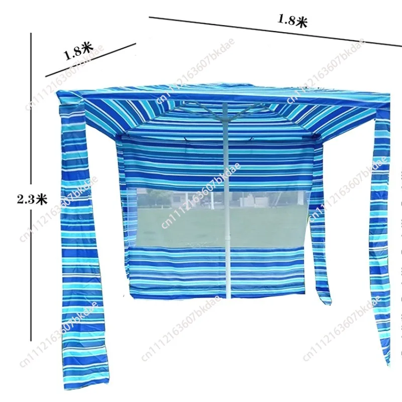 Beach Hut Tent Umbrella 4 Post Steel Frame Corner Sand Bags Mesh Panels UV Block Windproof Foldable for Seaside