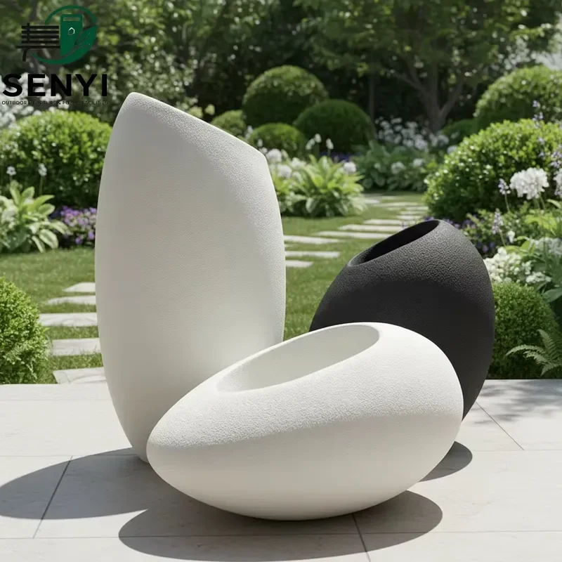 Large Oval Fiberglass Planter for Modern Landscaping Indoor Outdoor Use Weather Resistant Decorative Garden Pot