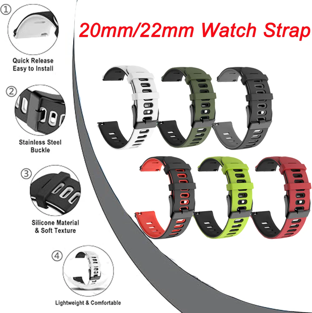 20mm 22mm Watch Strap for Garmin Vivoactive 6 5 4/Approach J1 Bands Forerunner 570 265 165 255 Music Venu 3 2 SQ Rubber Bracelet