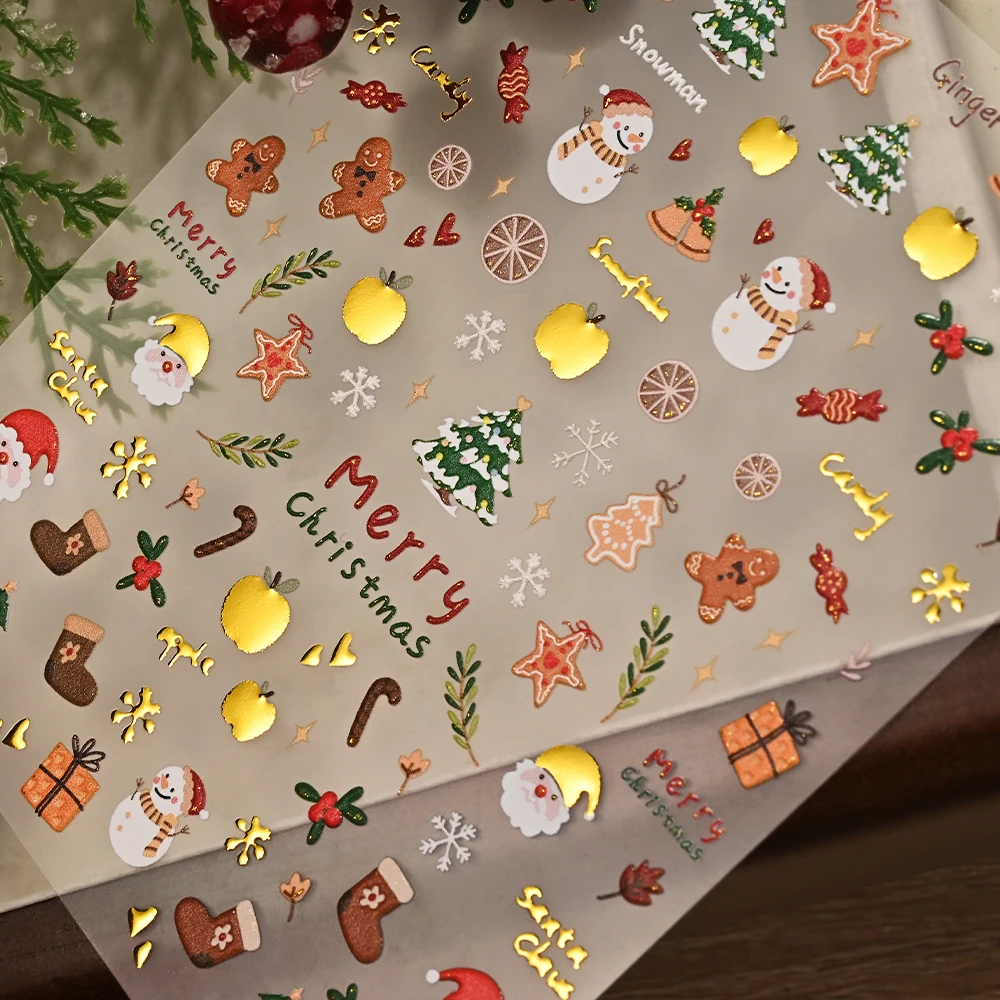 5D 금박 크리스마스 트리 시리즈 네일 스티커 산타클로스 셀프 접착 데칼 새해 분위기 크리스마스 네일 아트 장식