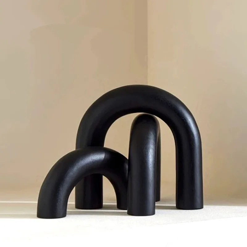 

Wooden Arched Door U-Shaped Decoration - Japandi-Style TV Console Accent Modern Entryway Tabletop Sculpture for Home Styling