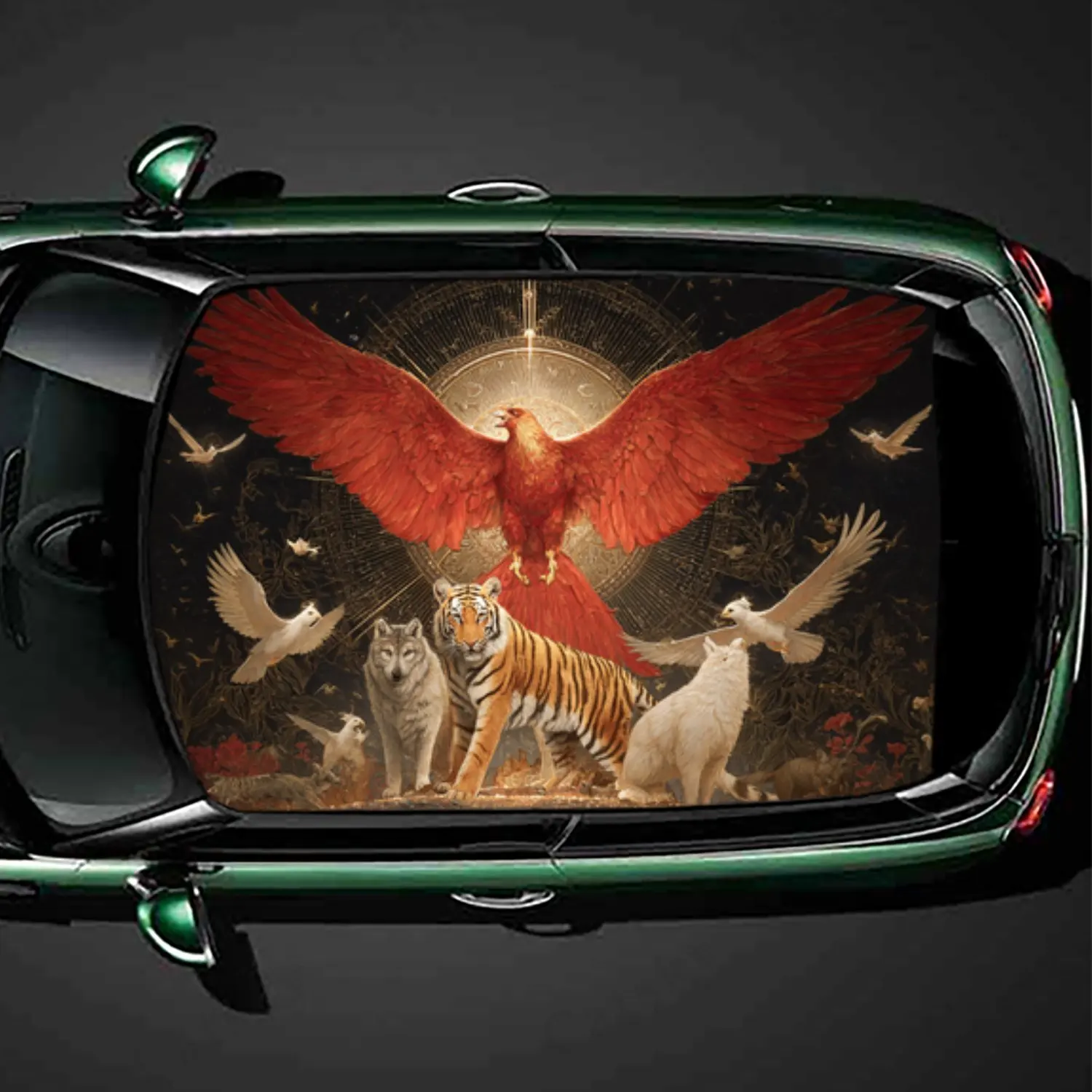 

Mystical Animal Group Car Roof Sticker, Auto Vinyl Wraps Decal, Self-adhesive Waterproof Car Exterior Accessory, Unique Car Deco