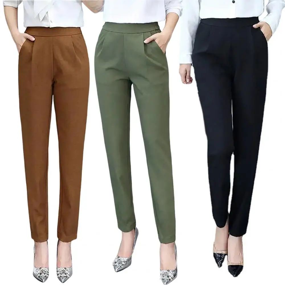 Pantalones de mujer, pantalones de negocios de Color sólido, cintura alta, combina con todo, elegantes, finos, no se decoloran, pantalones de traje de viaje de Color sólido
