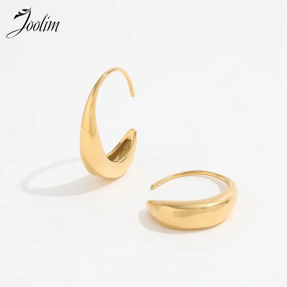 

Joolim Jewelry High Quality PVD Tarnish Free Permanent Versatile Retro Simple C-shaped Hoop Stainless Steel Earring for Women