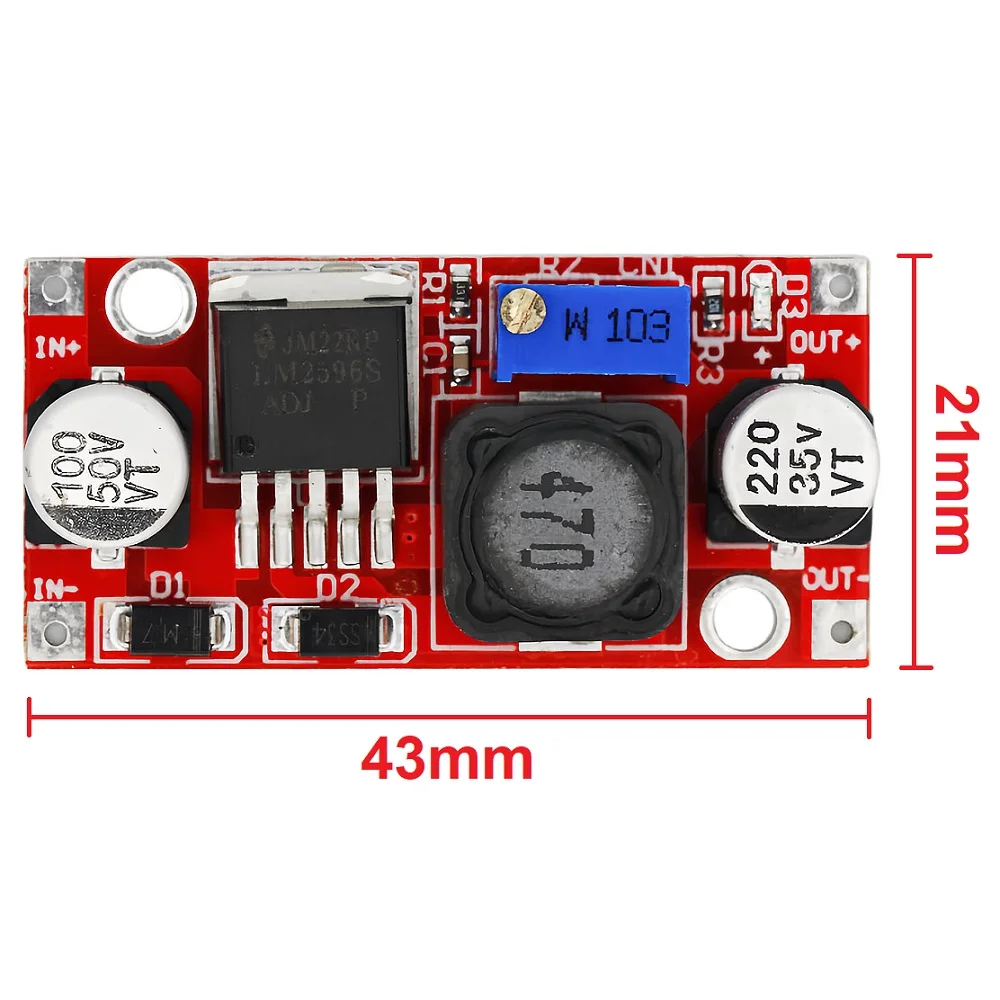 Módulo de alimentação ajustável Step-Down, proteção de conexão reversa, 3A, LM2596, LM2596S, DC, 4.5-40V, versão Upgrade