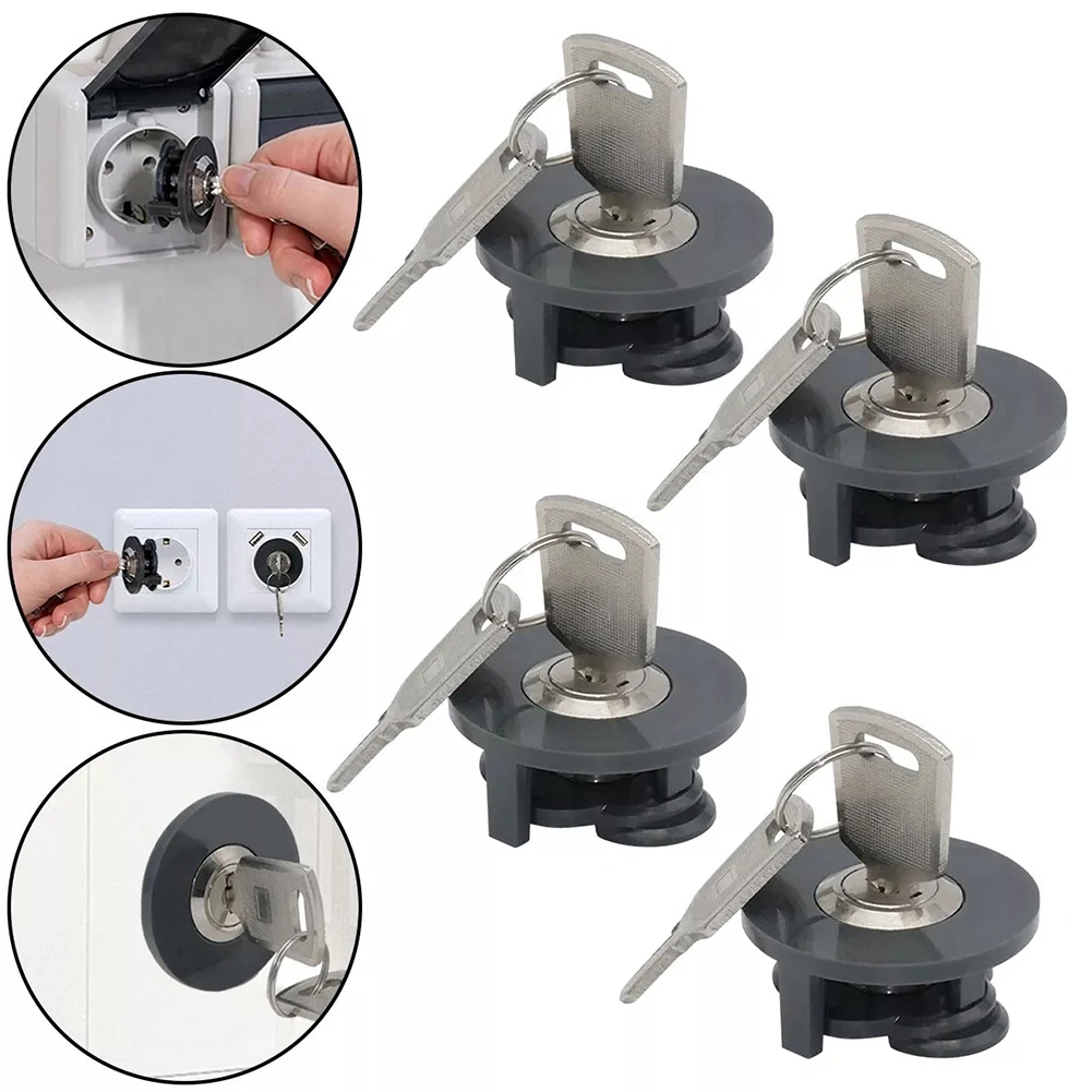 1/4PCS Socket Lock With Key Lockable Power Anti-Theft Lock Child  For Protection Zinc Alloy Socket Lock Household Safety Lock