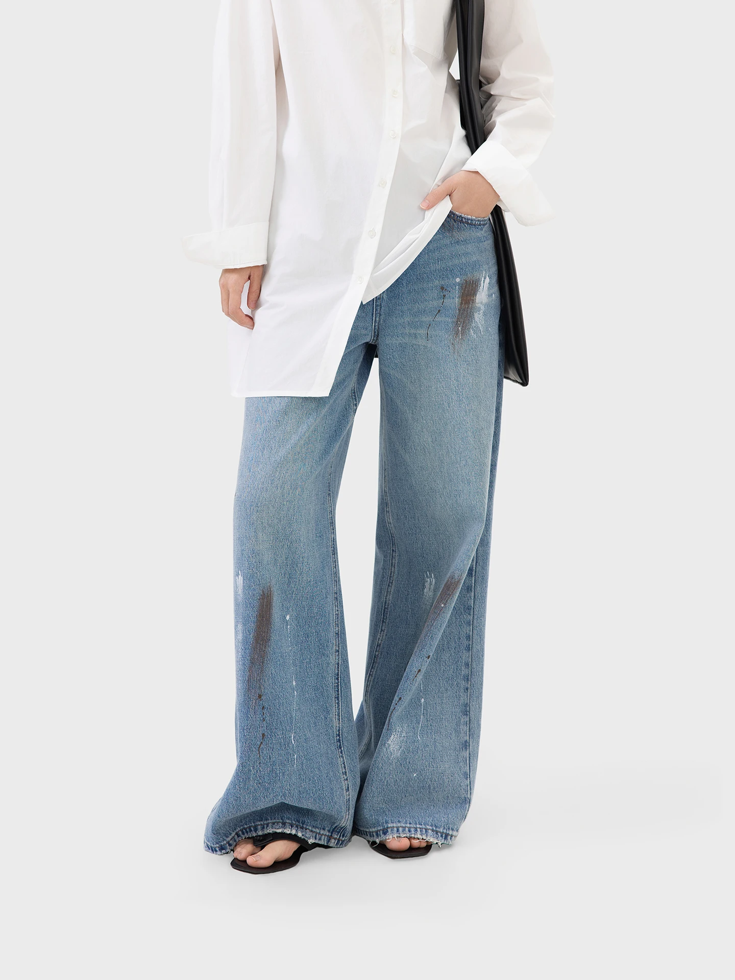 

Джинсы SEEI Graffiti Dirty с высокой талией, хлопковые, весенние, свободного кроя, дышащие, комфортные, женские, премиум-класса