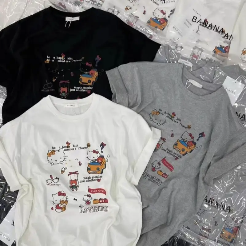 2026 Summer Women's T-Shirt Hello Kitty Age Reduction New Loose Casual Cartoon Round Neck Short Sleeve Tops Cute Versatile Print - view 5