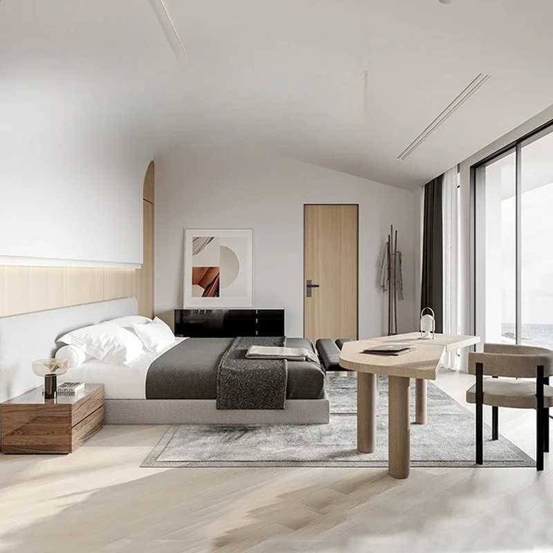 Medieval style homestay special bed standard room full set of furniture, solid wood bed custom sofa desk bedside table