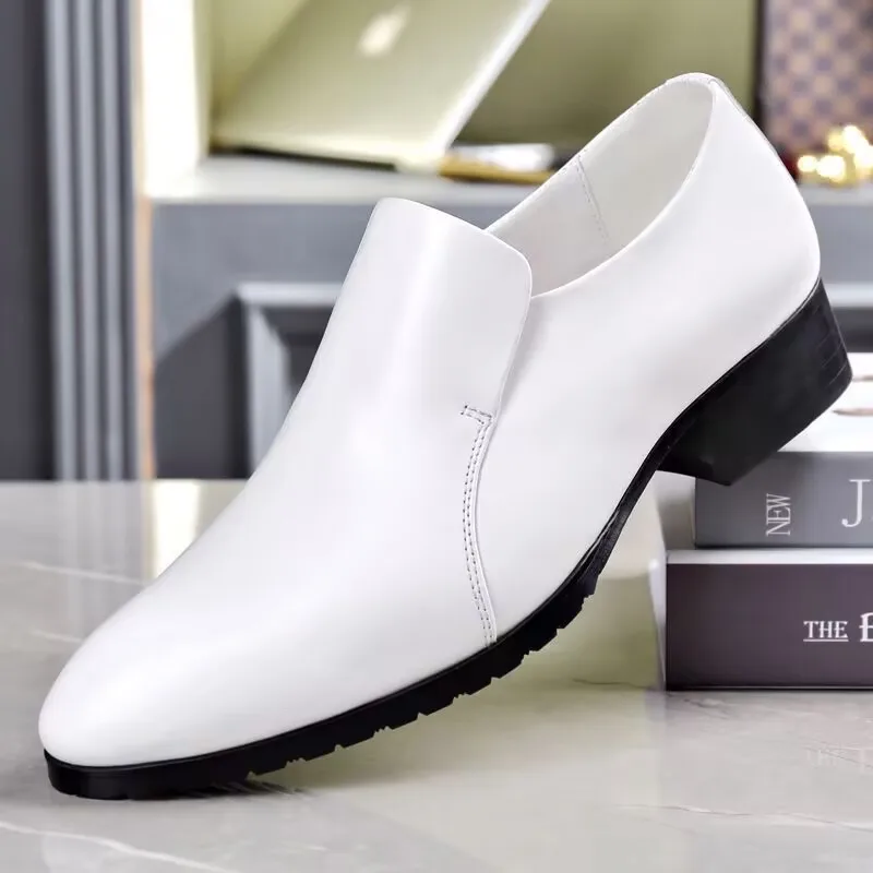 

White Leather Men Dress Shoes High Heel British Mens Elevator Business Shoes Wedding Party Male Oxford Footwear Increasing 4CM