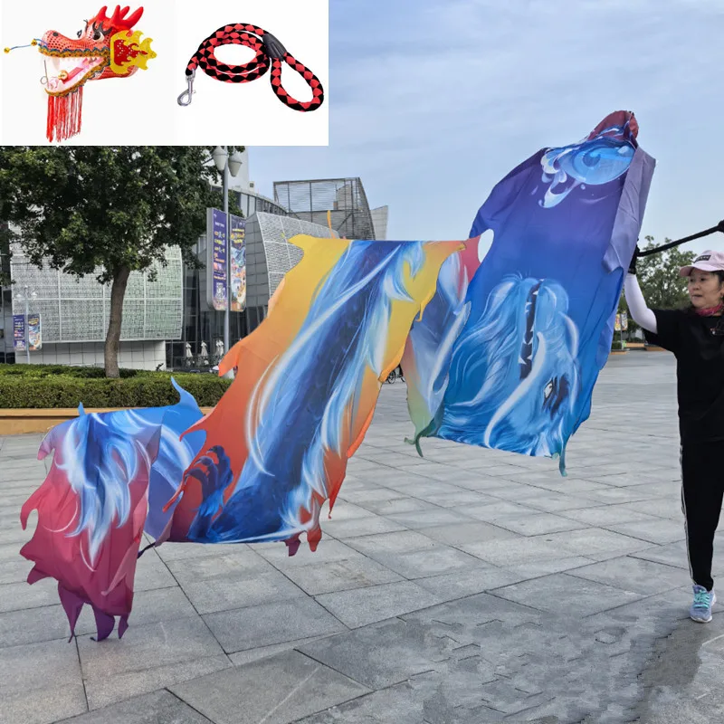 

Многоцветный набор китайских танцев дракона, 6 м, моющаяся шелковая лента, реквизит для фитнеса, летающего дракона, реквизит для квадратного танца (голова дракона + хвост + веревка)