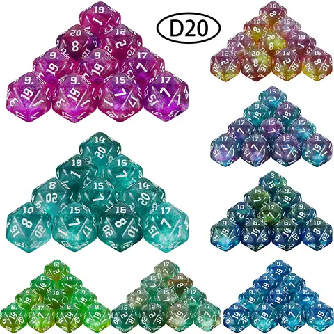 20 양면 혼합 색상 다면체 주사위 D20 RPG DND 수학 교육 탁상용 게임을위한 놀라운 반짝이 주사위