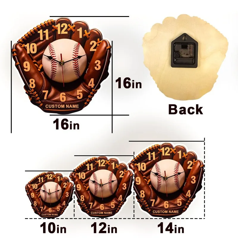 

【РАЖДЕСТВА】Деревянные настенные часы для домашнего декора с дизайном в виде бейсбольной перчатки, без батареек, подходят для различных случаев и в качестве подарка.