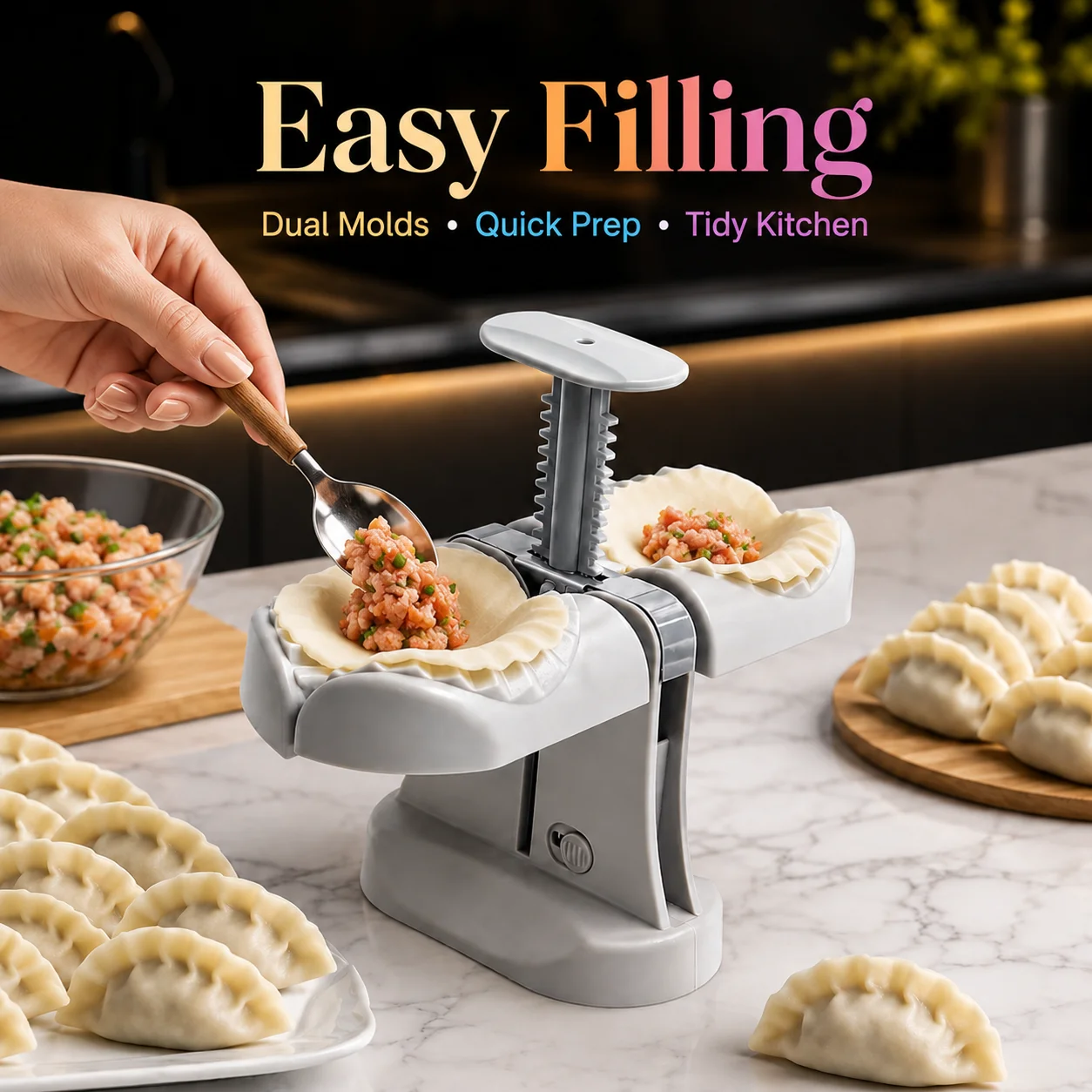 Double-head Dumpling Maker, Semi-automatic Press Type Dumpling Mold, Manual Kitchen Gadget for Quick Wonton Making