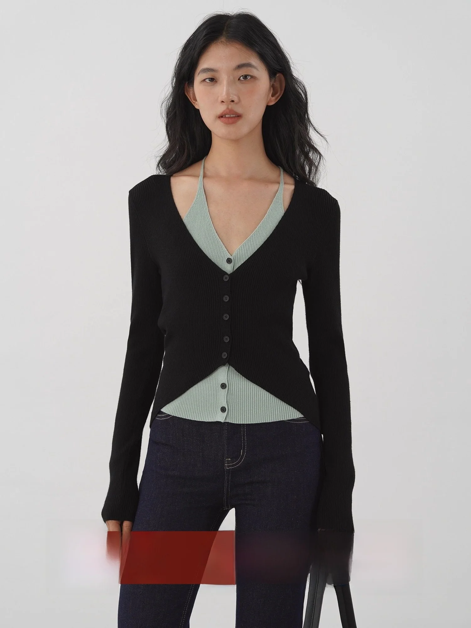 

EIGHTHMONTH Облегающий вязаный кардиган женский V-Ne Long Sve Bla Button Design Layering Sle Faionable Top