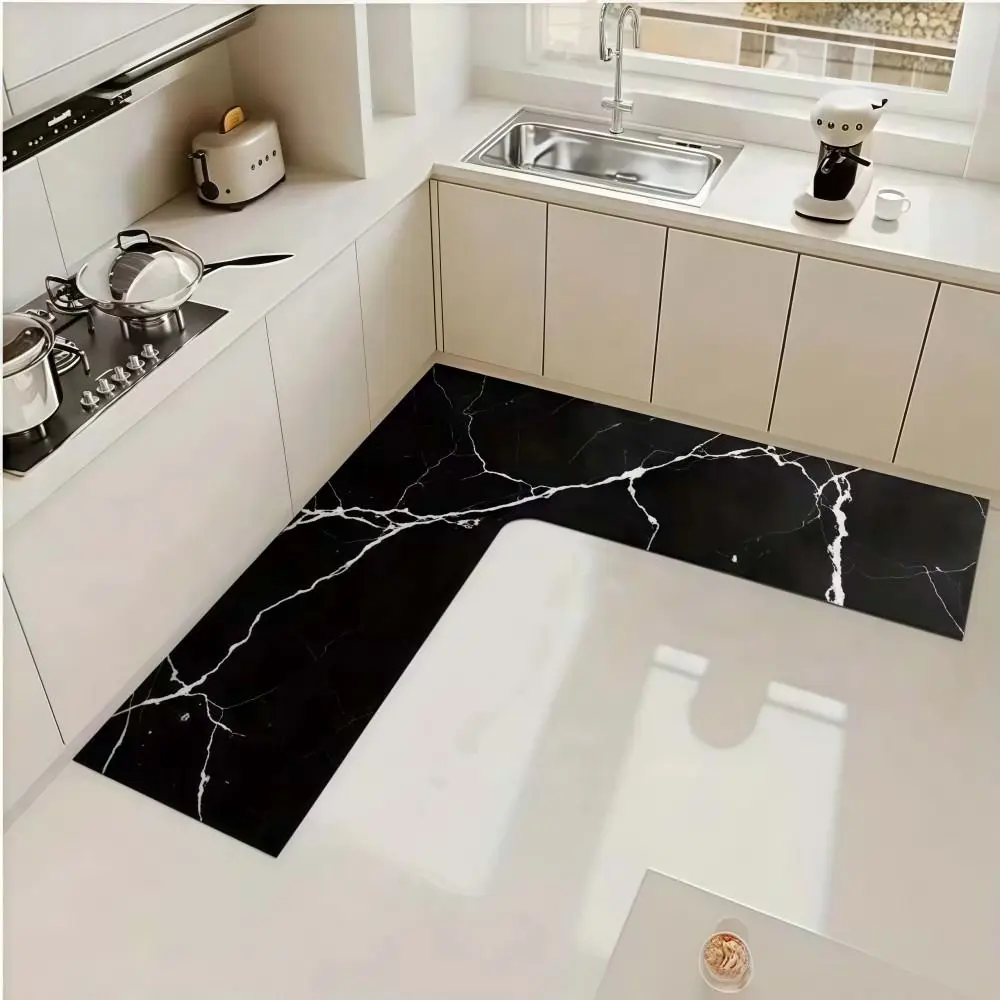 Luxury L-Shaped Kitchen Corner Carpet Water Absorbent Washable Kitchen Rug Oil-resistant Anti-slip Bathroom Mat For Home Corner