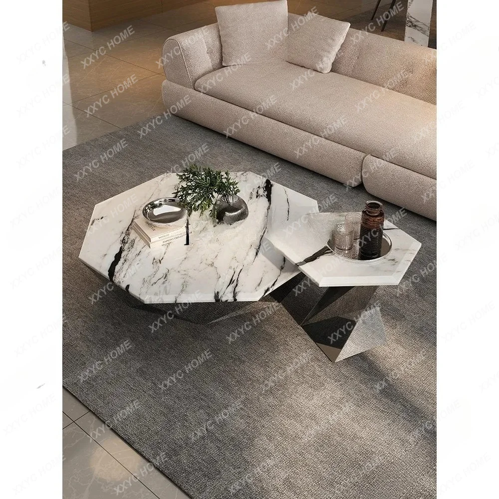 Luxury stone coffee table special-shaped high-end designer light luxury fish belly white natural marble coffee table