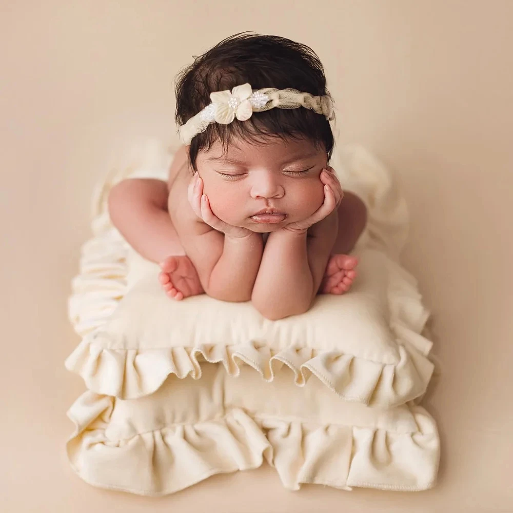 Newborn Photography Props Soft Comfortable Double-Layer Cotton Blanket Lace Pillow Headb Perfect Accessories for Baby Photos