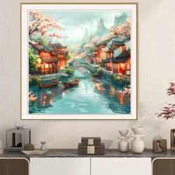 11ct 9ct Water Town Embroidery DIY Printed Kits Cross Stitch Thread Needlework Sets Home Decor Crafts