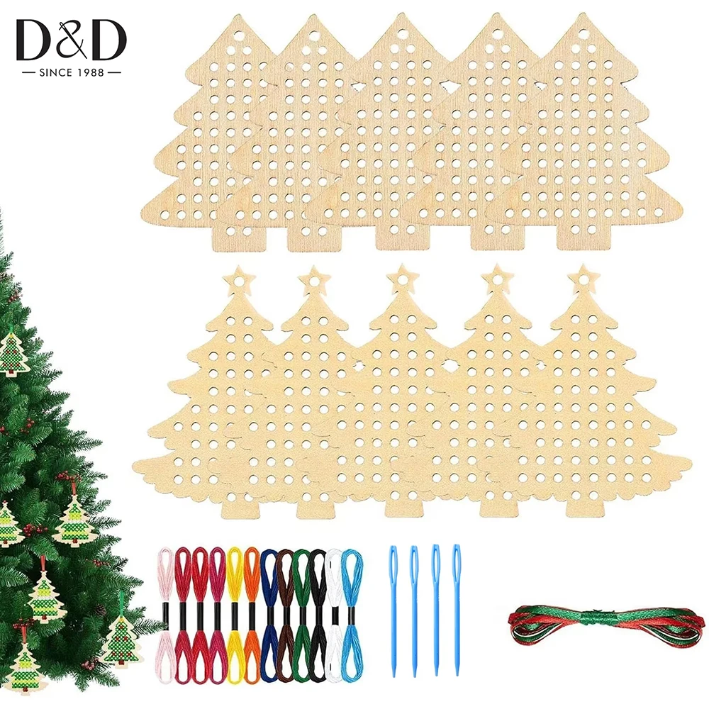 

34pcs/set Wooden Cross Stitch Kits Cross Stitch Hanging Decoration Christmas Tree Ornaments for DIY Handcraft Supplies