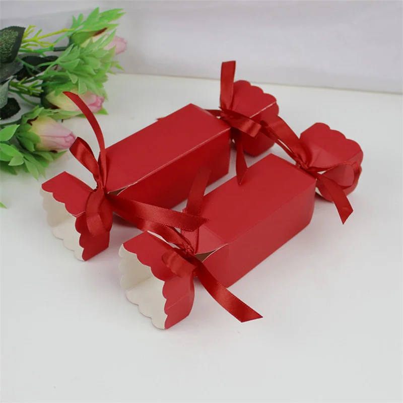 

50pcs Candy Box For Christmas With Ribbons DIY Sweets Chocolate Cookies Decoration Party Gift Xmas Wedding Paper Packaging Boxes