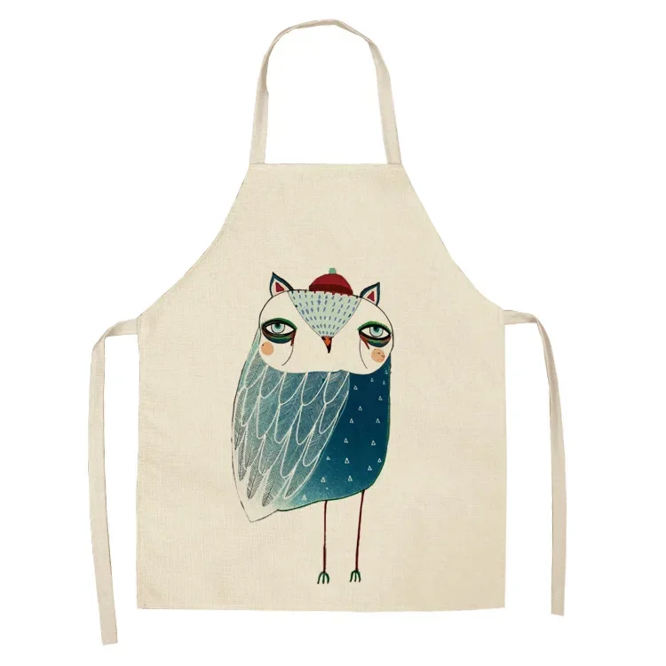 1 Pcs Bird Flower Branch Printed Kitchen Aprons for Women Household Cleaning Accessories Cotton Linen Cooking Apron