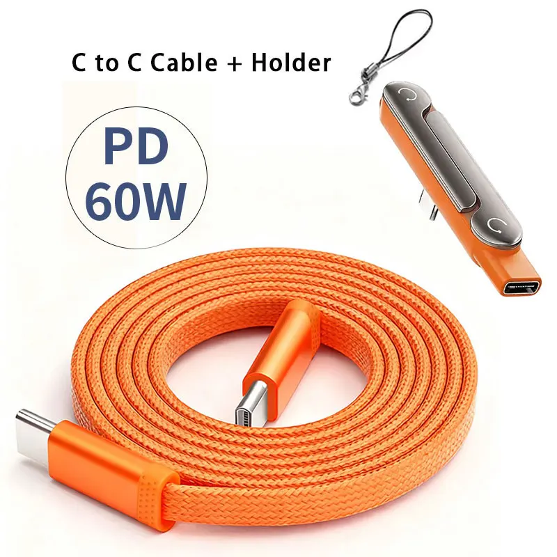 2-IN-1 60W PD Fast Charging Cable With Phone Foldable Stand Adapter Type-C Charging Line USB C braided Quick Charge Cord Wire