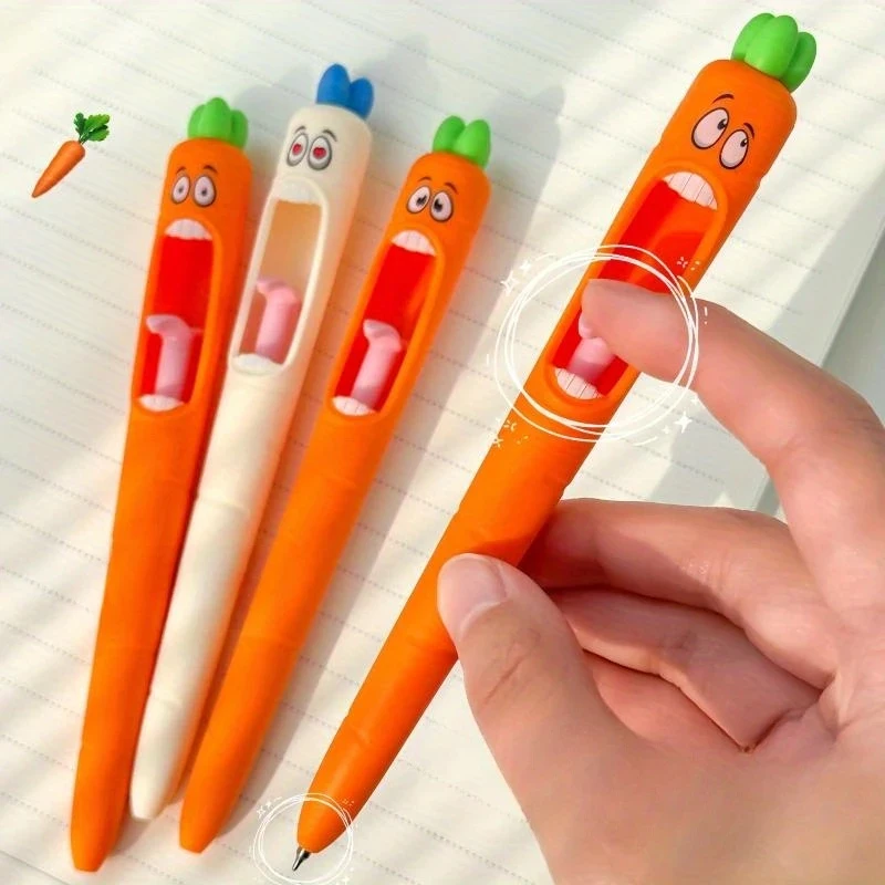 4 Pcs Cute Scream Carrot Neutral Pen Creative Funny Bizarre Press Tongue Pen Quick Drying Smooth Decompression Brushing Test Pen