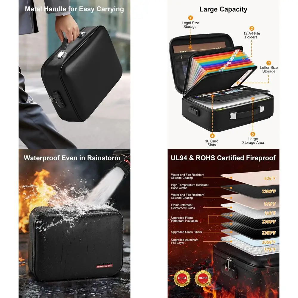 

Водонепроницаемый жесткий кейс-органайзер с замком для надежного хранения документов, паспортов, сертификатов и ноутбуков - черный, 15x11.5x