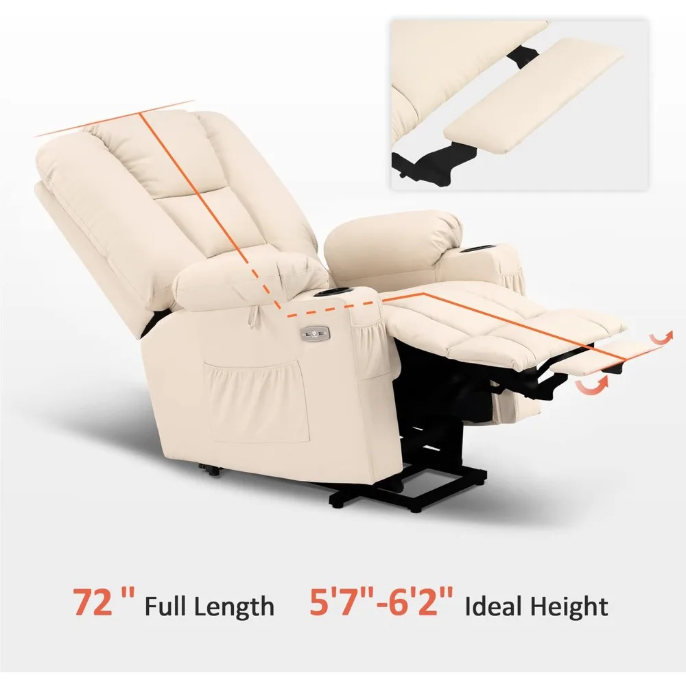 أريكة كرسي رفع كهربائي كبير مع تدليك وحرارة لكبار السن الكبار والطويل، 3 أوضاع، وحاملات أكواب، وUSB P