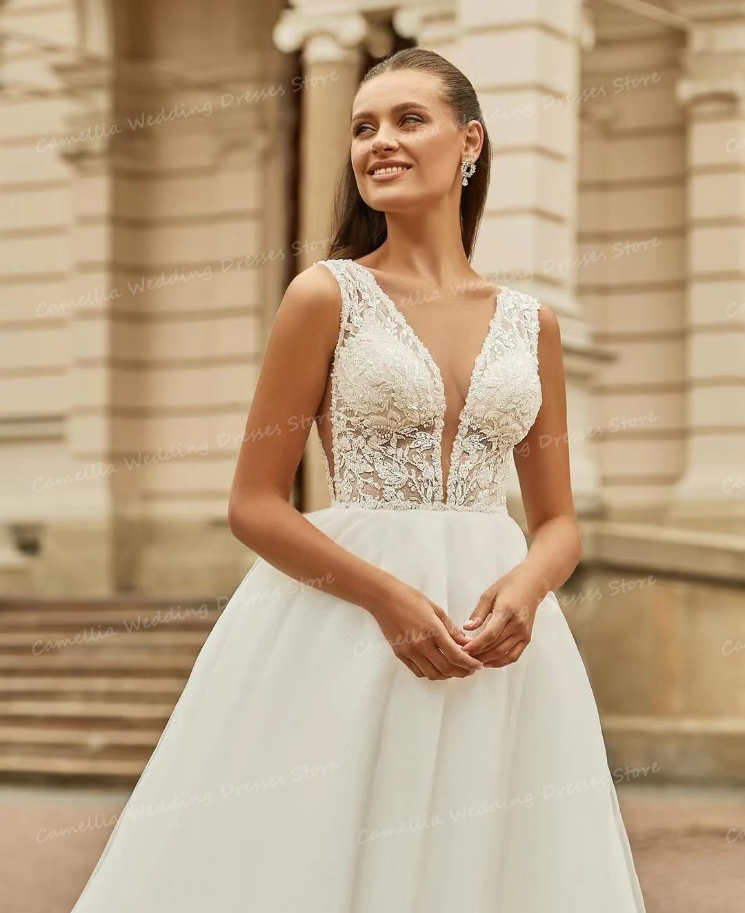 Vestidos de casamento sem mangas para mulheres, vestidos de noiva sem costas e elegantes, sexy boho, apliques, 2024